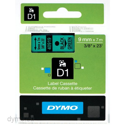 Dymo S0720740 D1 40919 Tape 9mm x 7m Black on Green