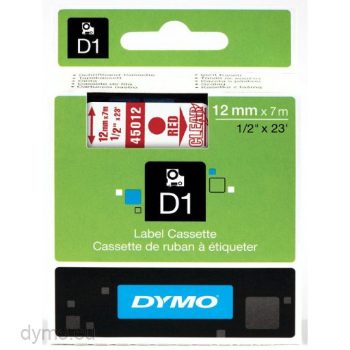 Dymo S0720520 D1 45012 Tape 12mm x 7m Red on Clear