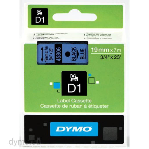 Dymo S0720860 D1 45806 Tape 19mm x 7m Black on Blue