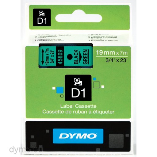 Dymo S0720890 D1 45809 Tape 19mm x 7m Black on Green