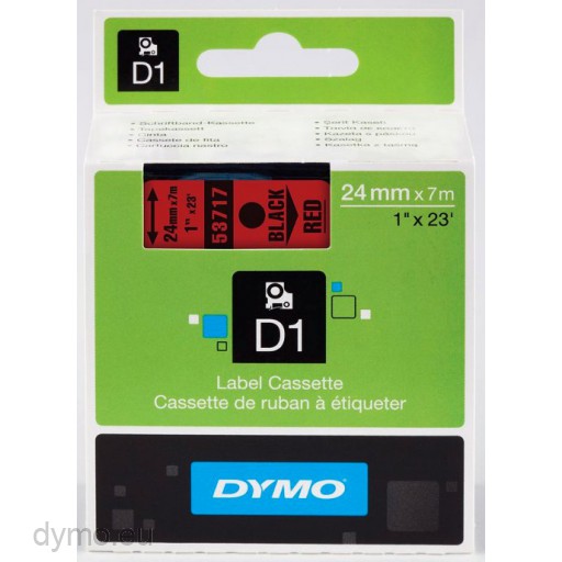 Dymo S0720970 D1 53717 Tape 24mm x 7m Black on Red