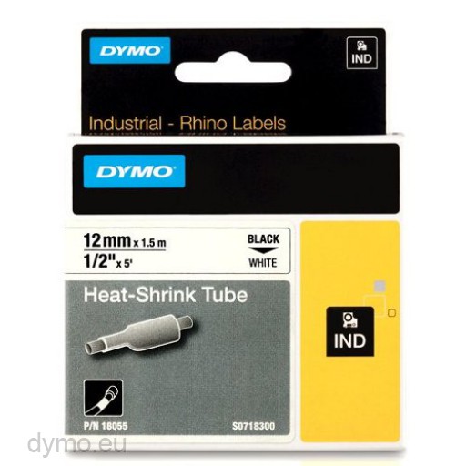 Dymo RHINO 18055 heat shrink tubing black on white 12mm