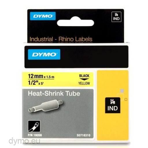 Dymo 6PK 18056 Heat Shrink Tube Sleeving 12mm Black on Yellow for DYMO Rhino 5000 