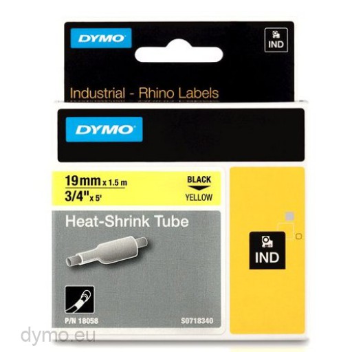 Dymo 6PK 18058 Heat Shrink Tube Sleeving 3/4" Black on Yellow for DYMO Rhino 5000 