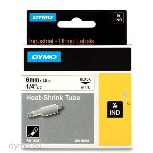 6PK Heat-Shrink Tube 6mm IND Label Tape for DYMO 18051 Black on White Rhino 6000 
