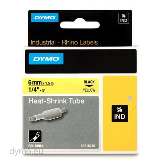 für DYMO Rhino 18052 Schrumpfschlauch IND-Etikettenband Schwarz auf Gelb 6mm 1/4 