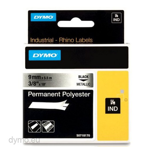 Dymo RHINO 18485 permanent polyester black on metallic 9mm