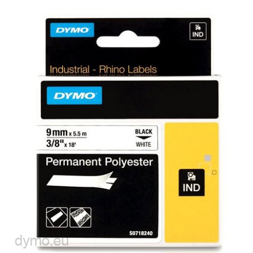 10* For DYMO Rhino Industrial 4200 5200 9mm Black on White Perm Poly Label 18482 