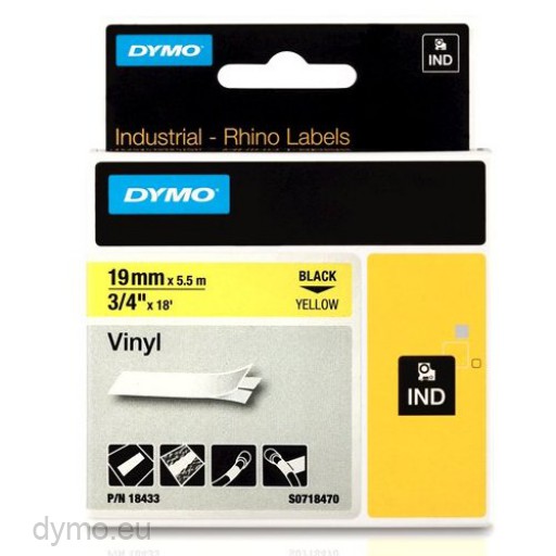 Dymo 18433 RHINO vinyl zwart op geel 19mm