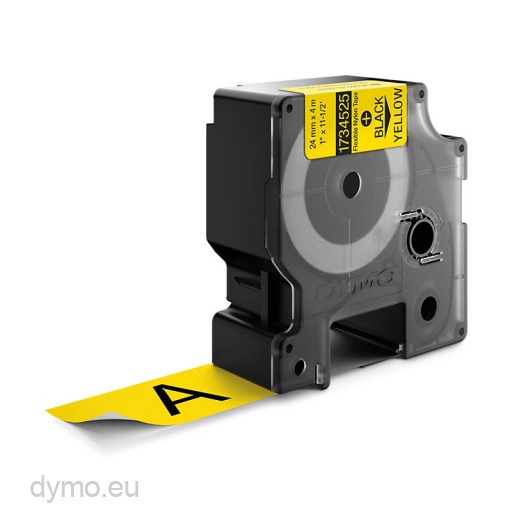 Dymo 1734525 RHINO flexibel nylon zwart op geel 24mm
