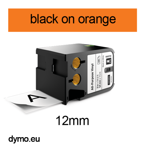 DYMO 1868766 XTL All-Purpose Vinyl 12mm Black on Orange