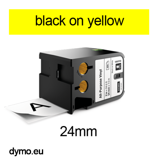 DYMO 1868773 XTL All-Purpose Vinyl 24mm Black on Yellow