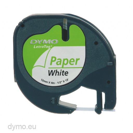 Dymo 91200 LetraTag papieren tape zwart op wit 12mm 