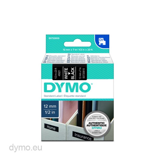 1PK 1/2" White on Black Label Tape For DYMO D1 45021 LabelManager LabelWriter