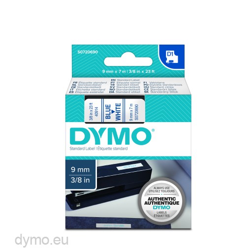 Dymo S0720690 D1 40914 Tape 9mm x 7m Blue on White