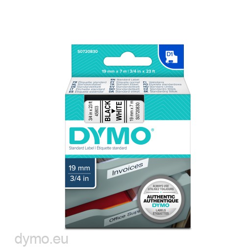 2x Schwarz auf Weiß 19mm Beschriftungsbänd für Dymo D1 45803 LabelManager 500TS 