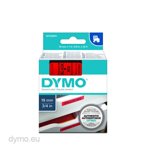 Dymo S0720870 D1 45807 Tape 19mm x 7m Black on Red