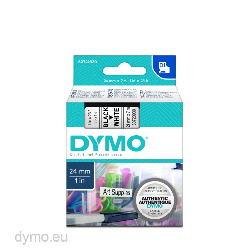 1 Genuine New DYMO D1 53713 24mm x 7m Black White Label Cassettes 1" x 23' 