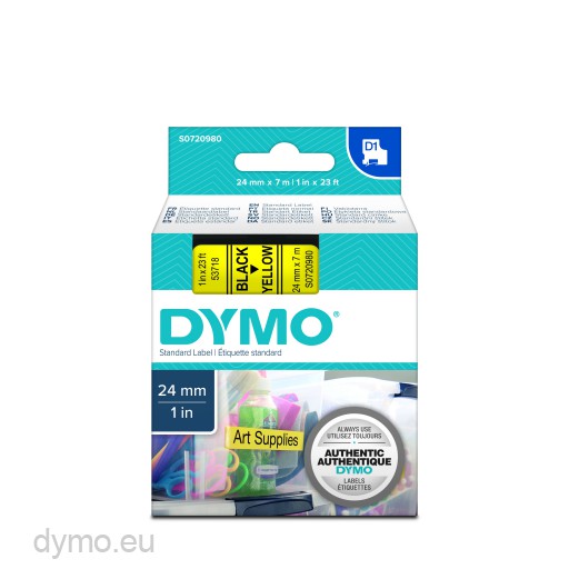 Dymo S0720980 D1 53718 Tape 24mm x 7m Black on Yellow