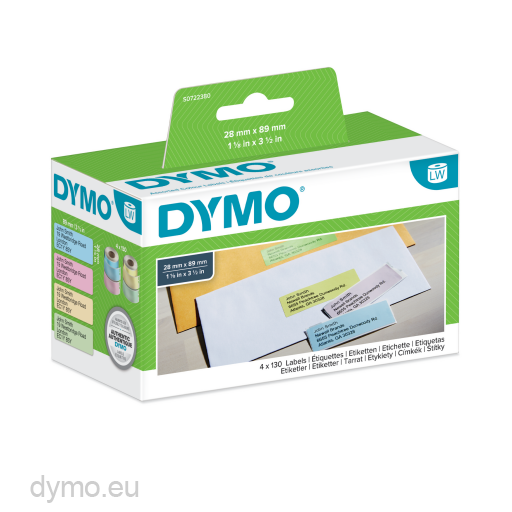 Dymo 99011 Standard Address Labels 28x89mm in 4 Assorted Colours
