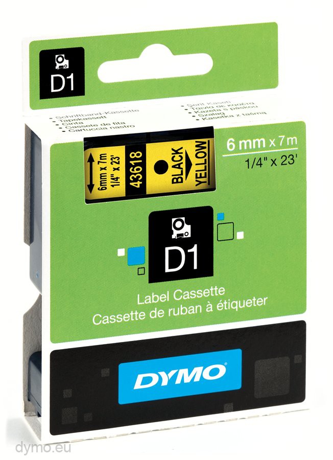 BLACK ON YELLOW 43618 3X COMPATIBLE DYMO D1 SERIES STANDARD LABELLING TAPES 6mm X 7m 