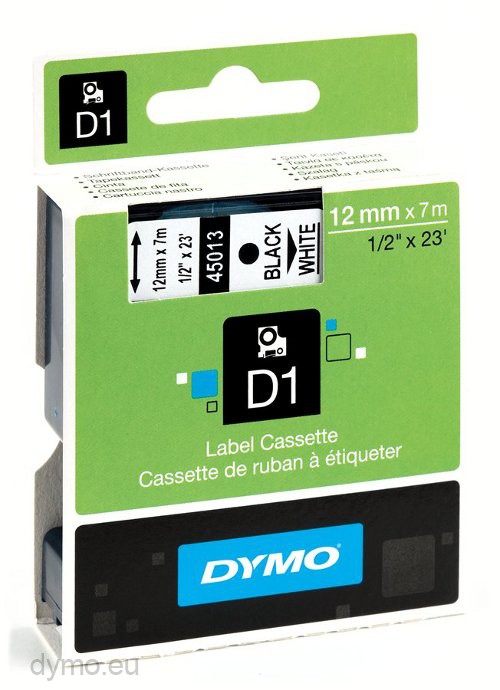 Black on White Label Tape Compatible w Dymo D1 45013 12mm 1/2" X 23' 