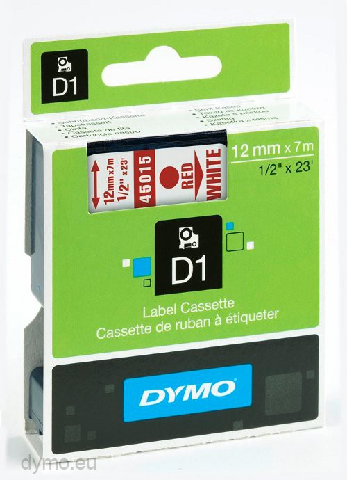 Dymo 5PK 12mm Red on White Label Tape For DYMO LW LP LM Standard D1 45015 Cassette 