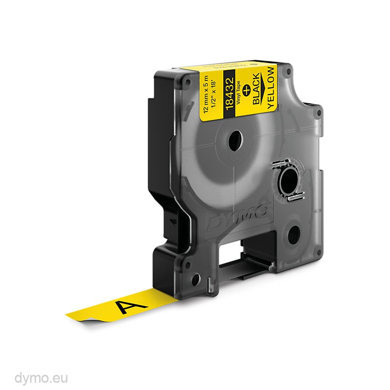 Black on Yellow VINYL LABEL Tape 18432 for Dymo RHINO 4200 3M PL200 1/2'' 12mm 