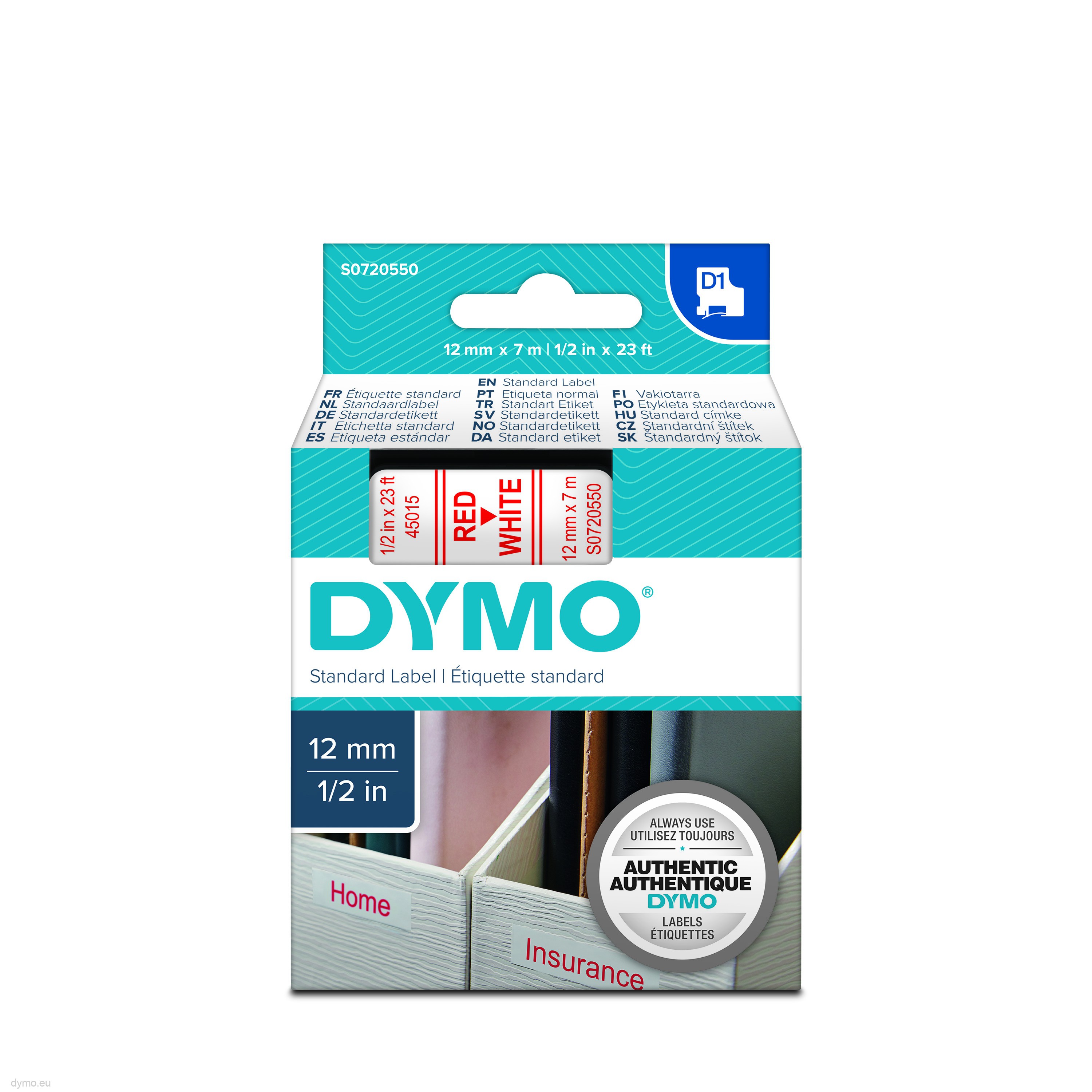 VAT included 45015 Compatible Dymo D1 12mm x 7m red on white Label tapes 