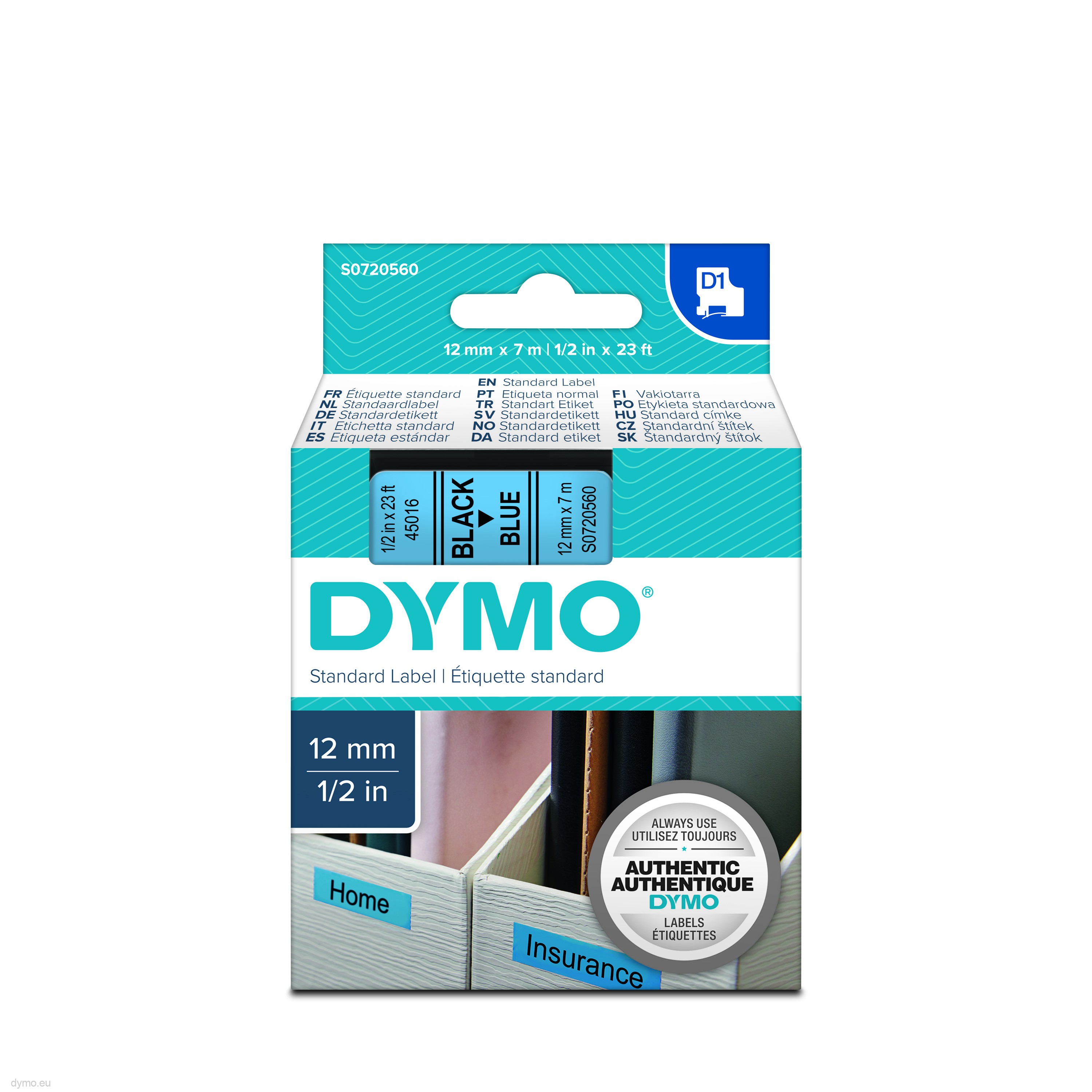 Dymo 3 Pack Black on White Label Tape Compatible for DYMO D1 45013 12mm 1/2" S0720530 