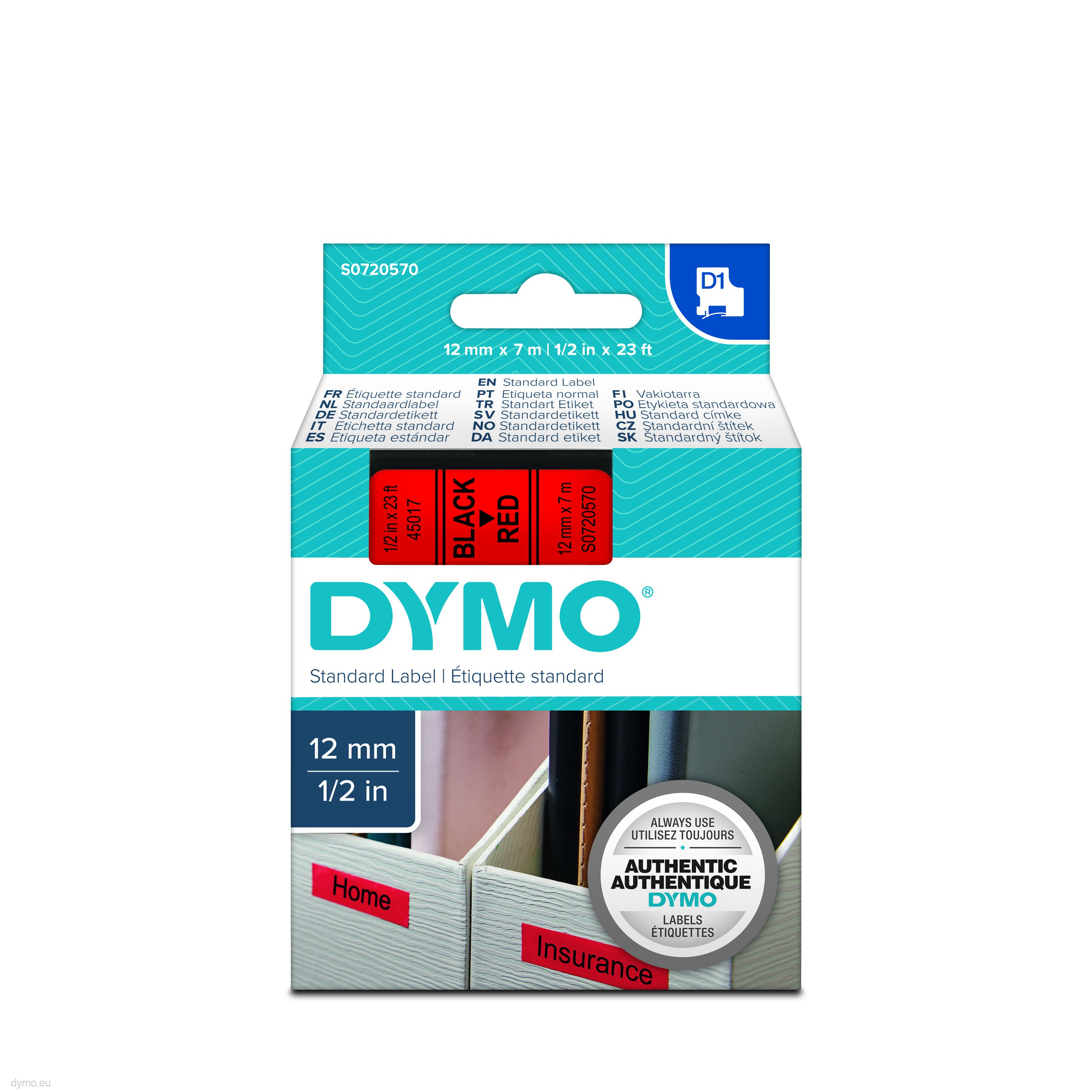 1x Comp Label Tape For Dymo D1 45017 SD45017 Black on Red 12mm x7m LabelManger 