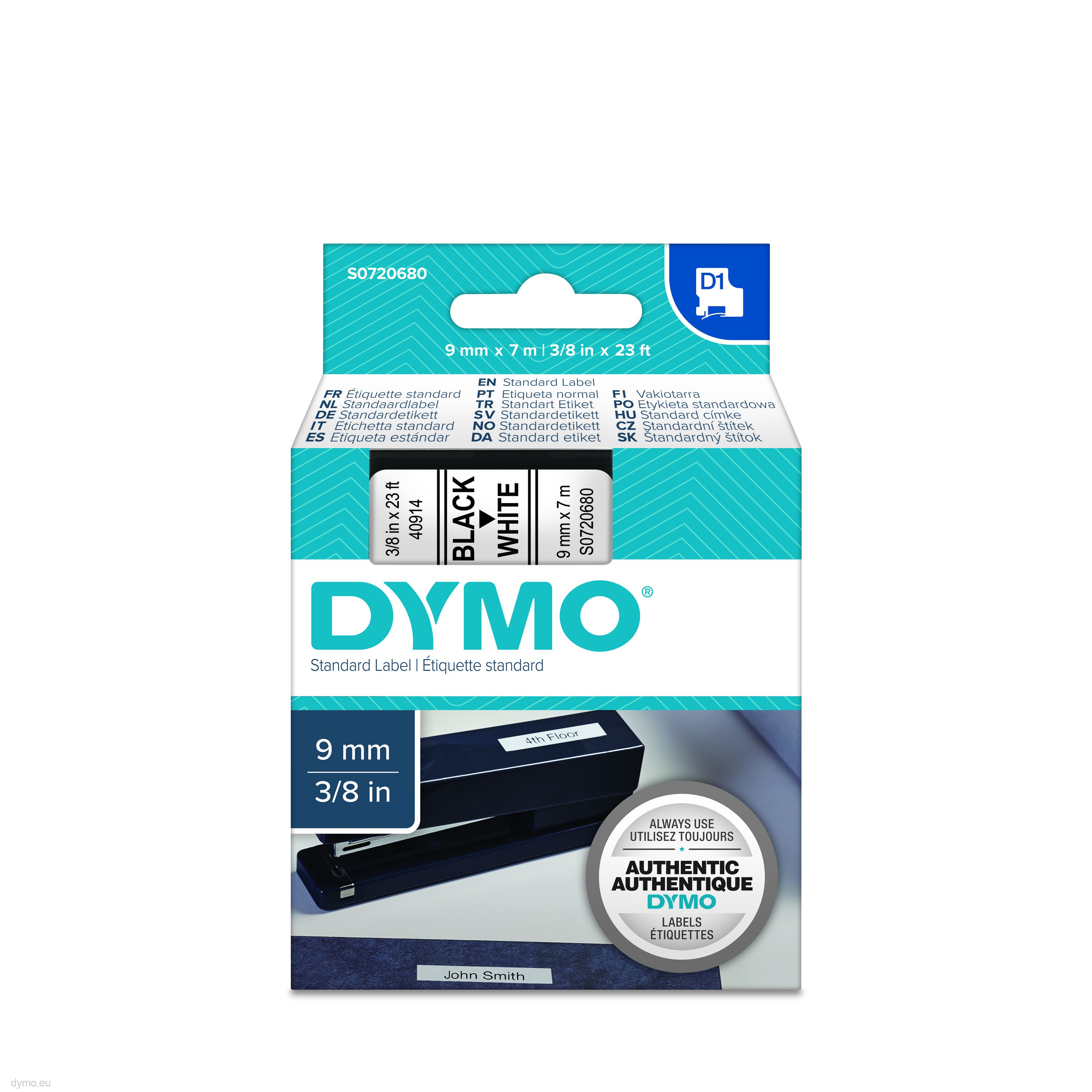DYMO D1 Label Tape Cassette 9mm x 7m Black White 