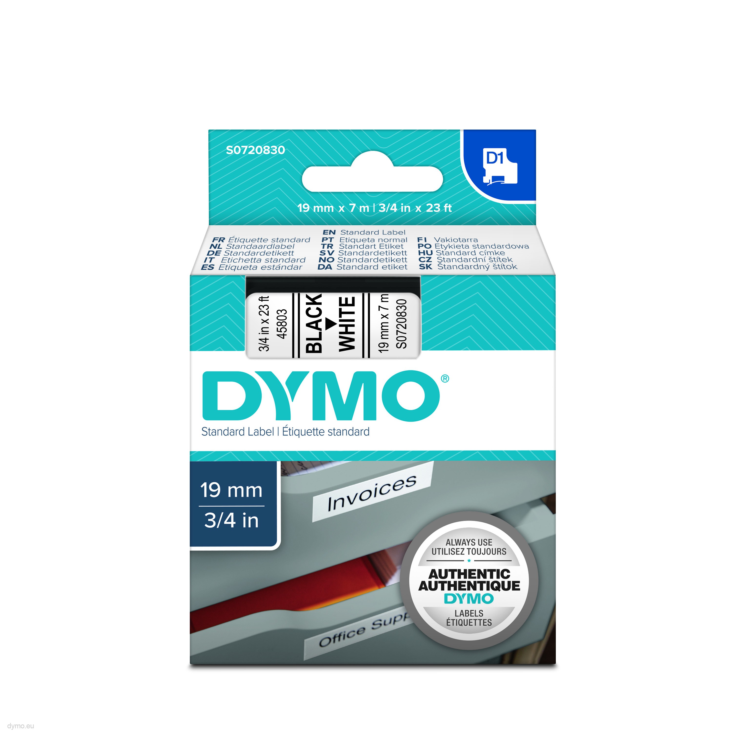 tape cartridge 45801 blue on clear background 19mm x 7m for D1 DYMO labeller