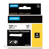 Dymo 18486 RHINO Permanent Polyester Tape black on metallic 12mm