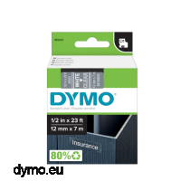 Dymo S0720600 D1 45020 Tape 12mm x 7m White on Clear